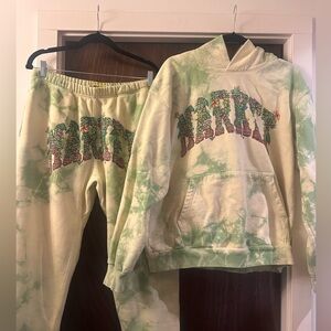 Market Studios, Men's Green/Yellow Tie-Dye Sweat set - Medium, Hoodie Large